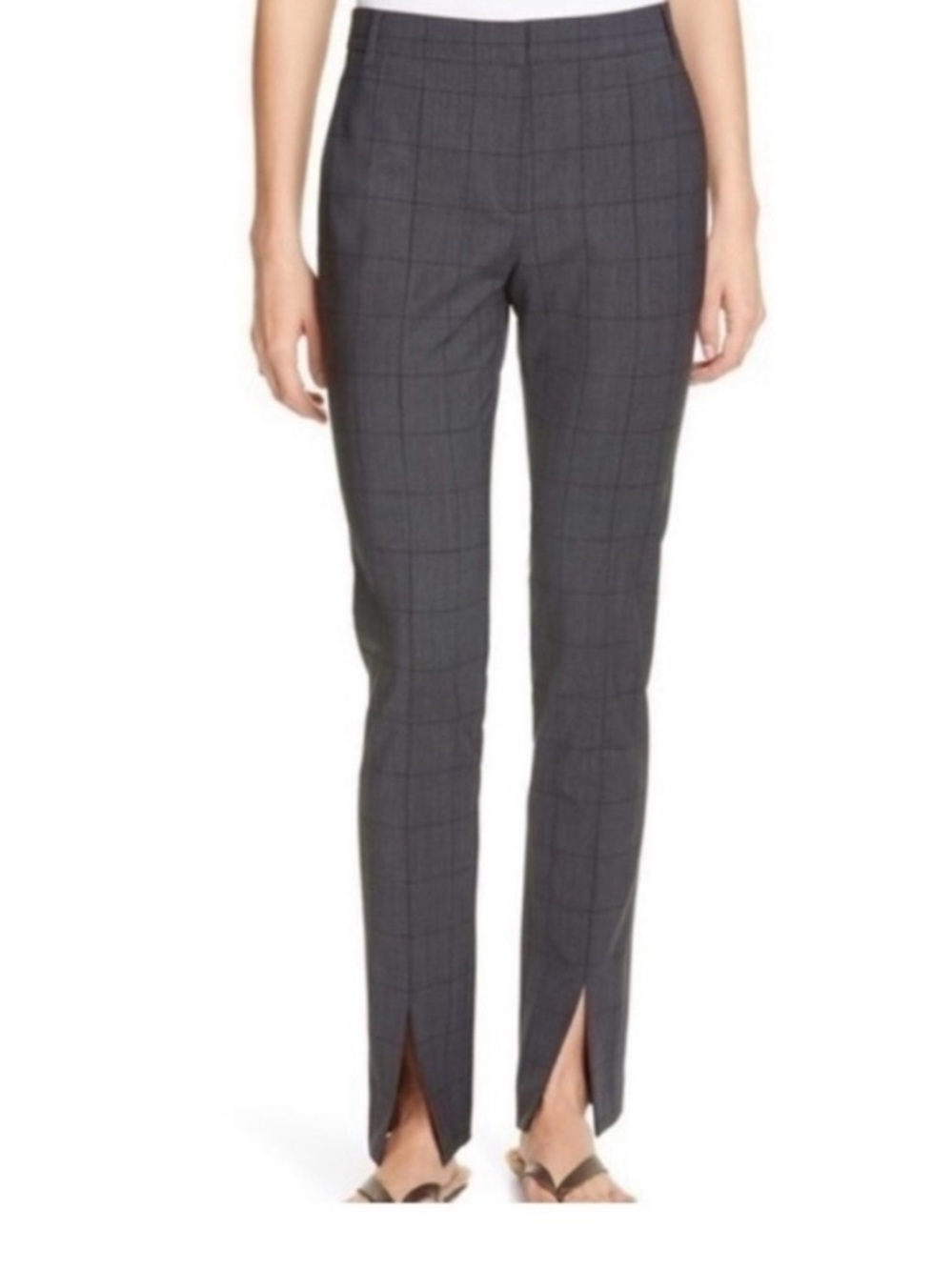 Tibi Split Leg Trouser in Windowpane Gray Plaid